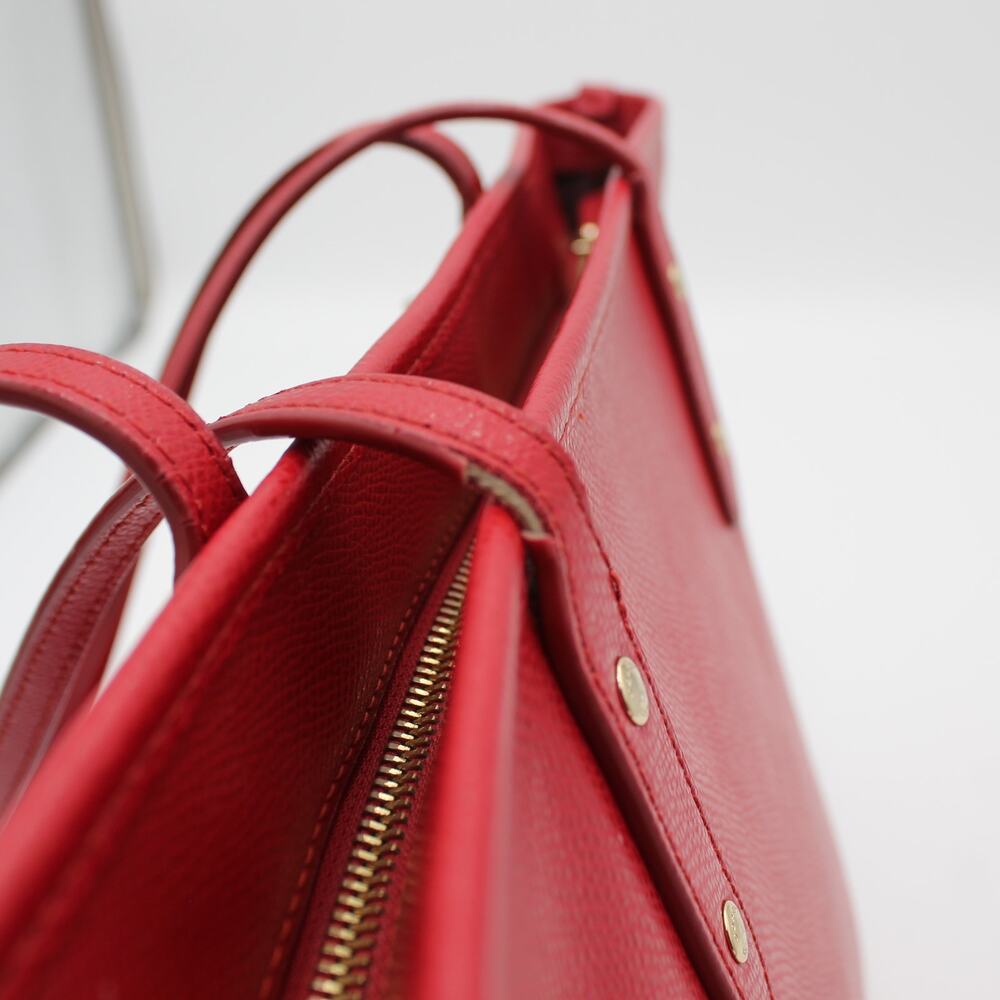 Coach City Tote Red Crossgrain Leather Shoulder Bag Zip Minimalist Preppy - Picture 5 of 14